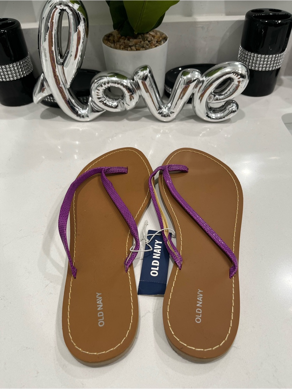 Old Navy Purple Strap Tan Footbed Women's Flip Flop Sandals